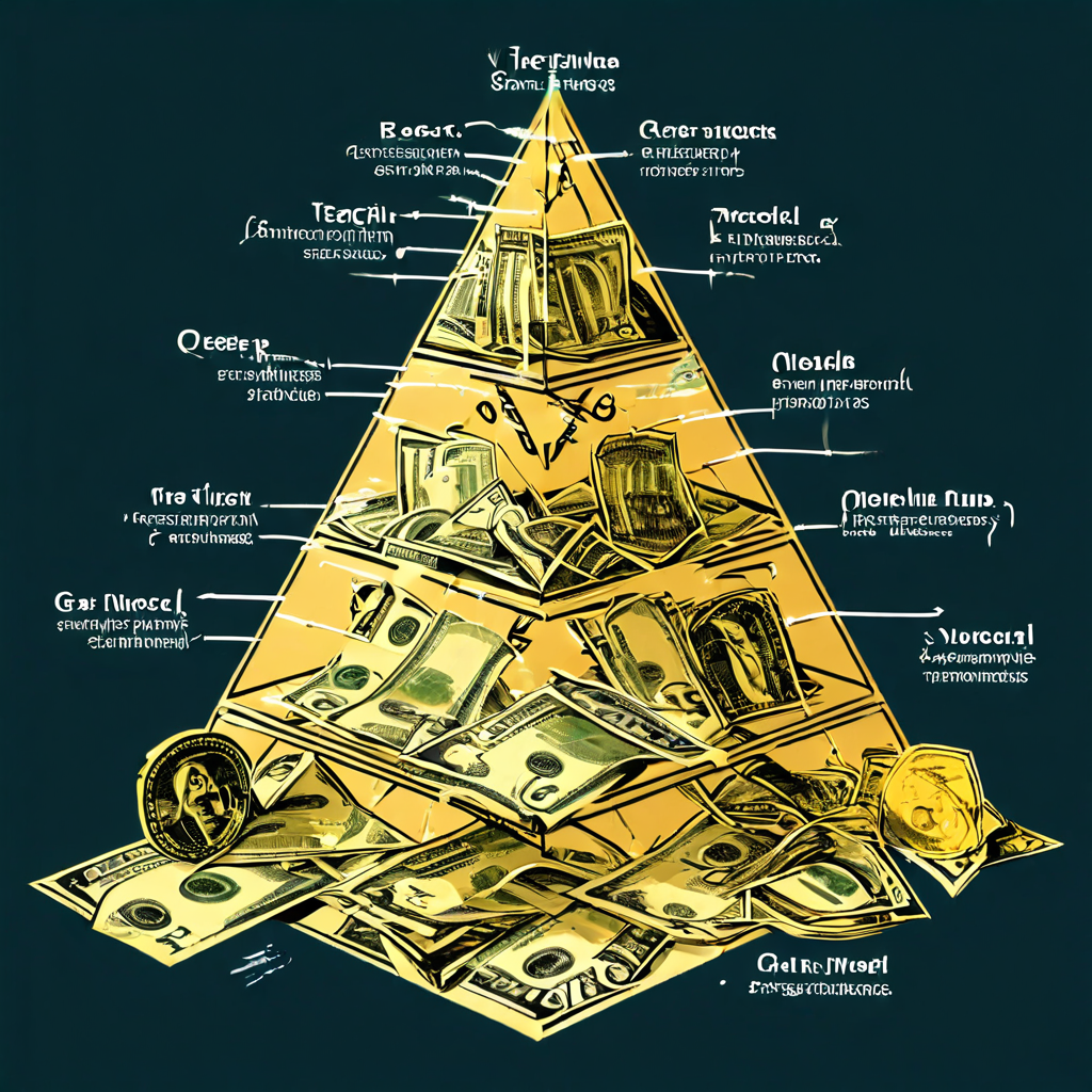 가짜 빠른 부자 되기 유튜브 댓글들이 돈의 소용돌이로 흘러들어가는 피라미드 사기의 구조를 해체하여 보여주는 인포그래픽 이미지입니다.