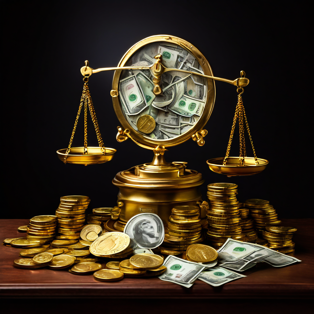 피싱 이메일의 위험성을 상징적으로 보여주는 분석 저울이 한쪽에는 피싱 메일이, 다른 쪽에는 금화와 훔친 돈 더미가 올려져 있어 사이버 범죄의 금전적 동기를 시각화합니다.