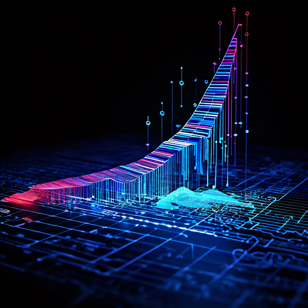 경제 차트가 스포일러 모양의 물체에 의해 찢어지면서 실시간 데이터 스트림이 새어 나오는 모습으로, 예상치 못한 요인이 경제 예측을 왜곡하고 정보를 노출시키는 상황을 상징적으로 표현한 이미지입니다.