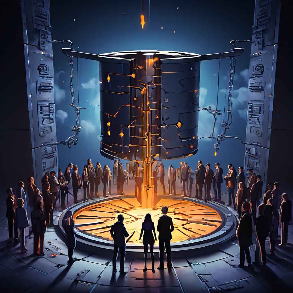 데이터 보안과 사용자 접근성 사이의 균형을 상징하는 저울이 균열로 인해 양립할 수 없는 긴장 관계를 드러내는 개념도 이미지입니다.