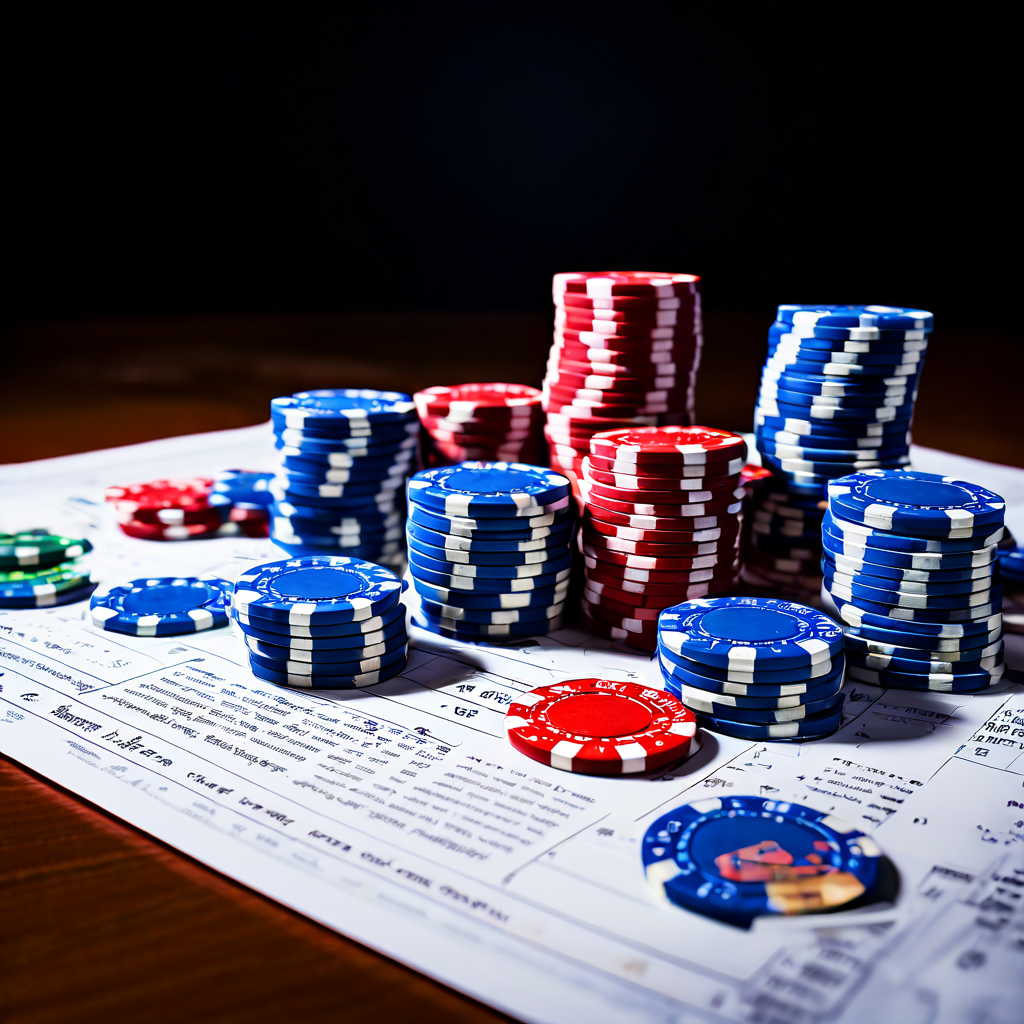Photorealistic editorial photograph depicting a casino baccarat table with a dealer’s hand placing chips and cards, alongside a bl