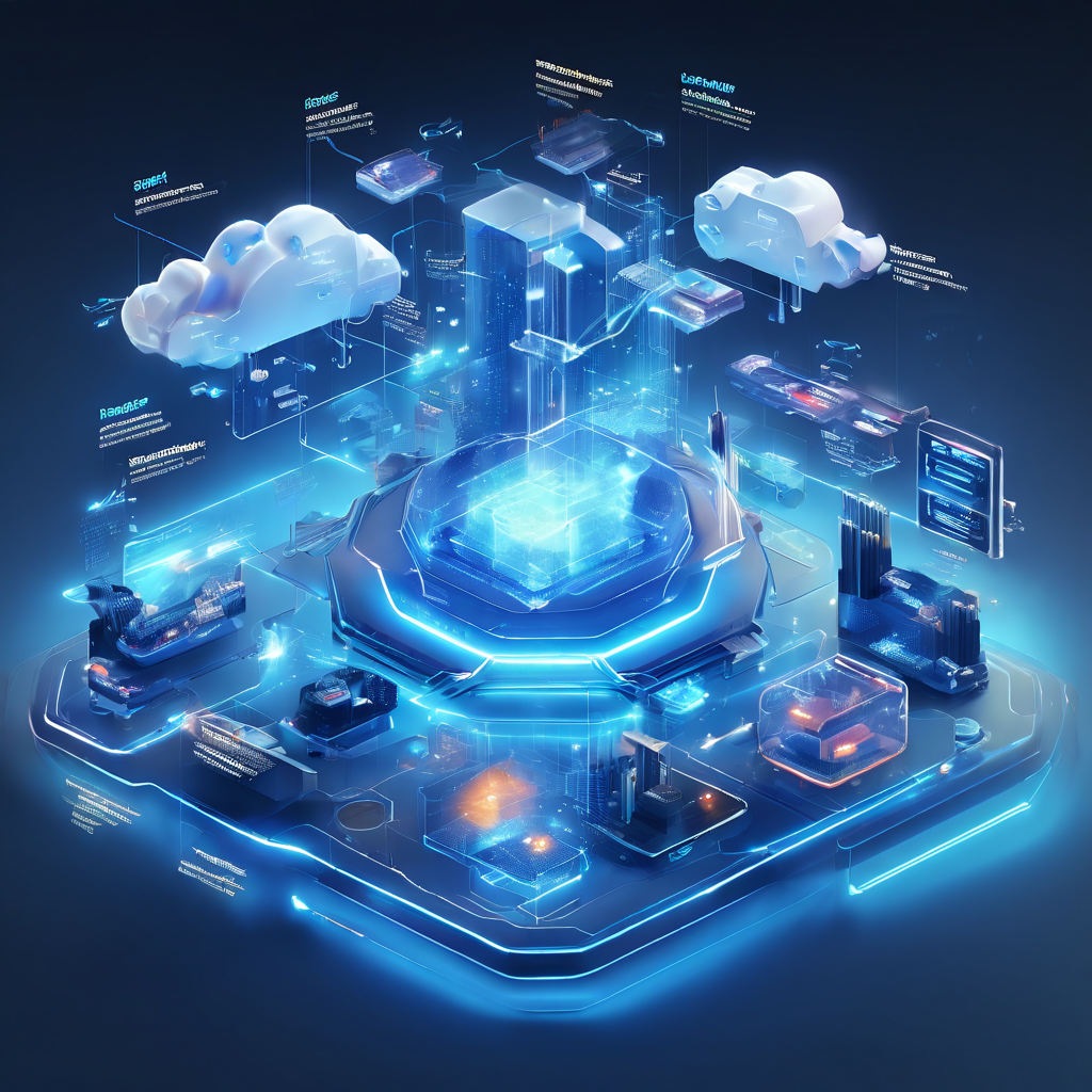 Digital platform interface showing a comparison workflow with layered data and cloud infrastructure in a polished SaaS...