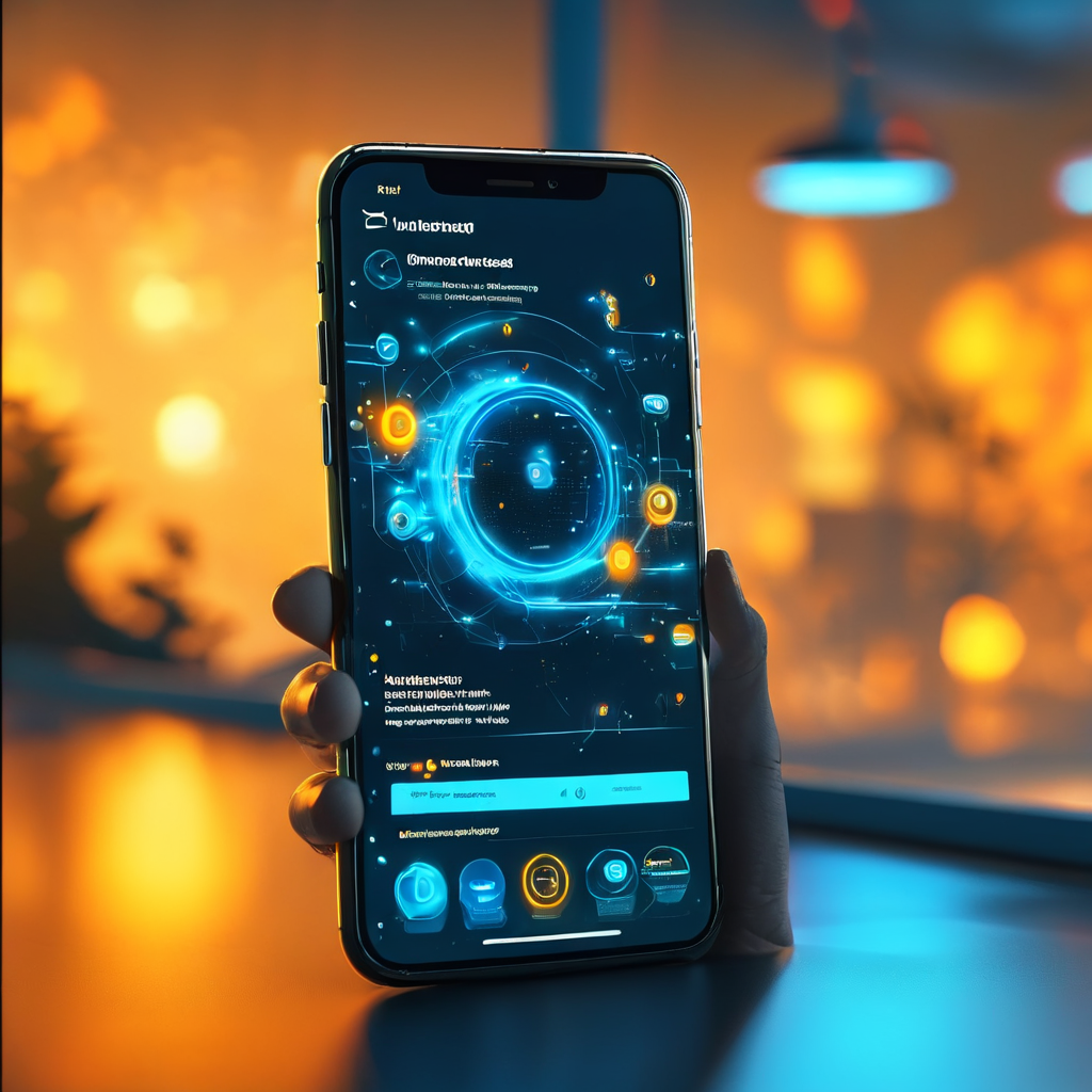 Mobile user scanning a notification badge on a dashboard while scrolling through a premium cloud-based digital platform interface.
