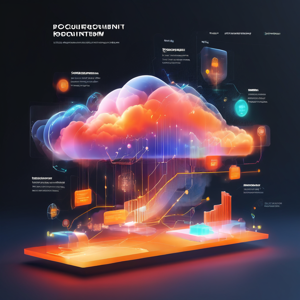 Abstract digital platform interface showing secure account and payment verification flow with layered cloud infrastructure and...