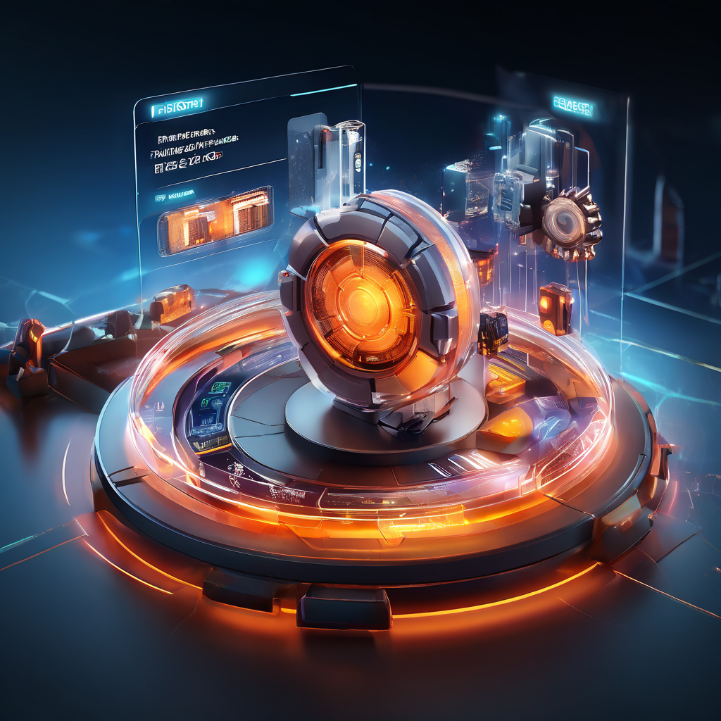 Abstract digital display of a secure online service interface with layered data paths and cinematic glow.