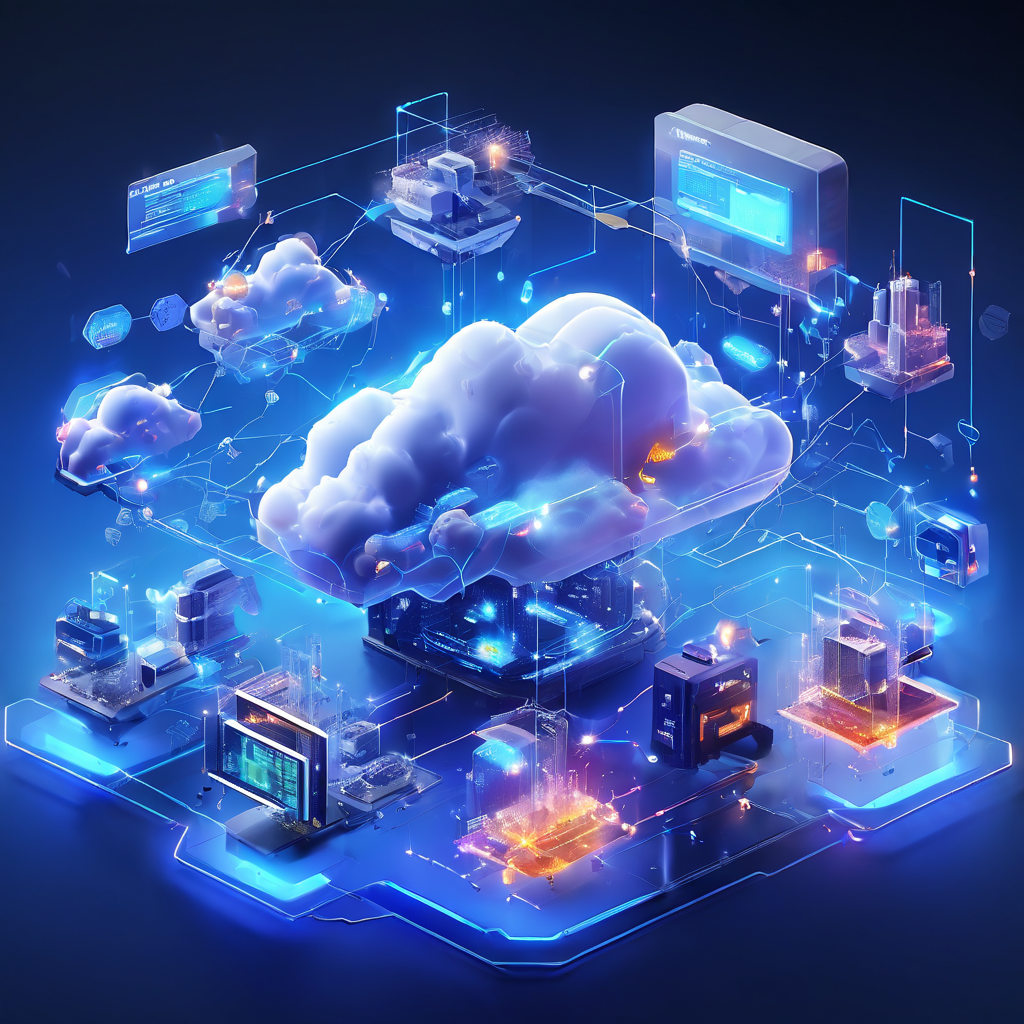 Premium SaaS platform scene showing connected cloud layers and data clusters representing timing signals from multiple game...